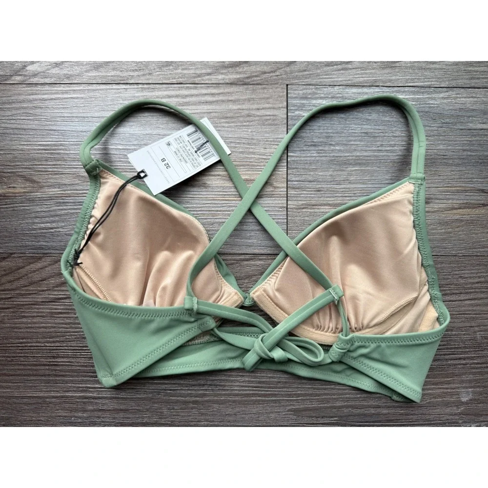 Shape Shore Sage‎ Green Halter Triangle Bikini Top Removable Pads Size 32 B